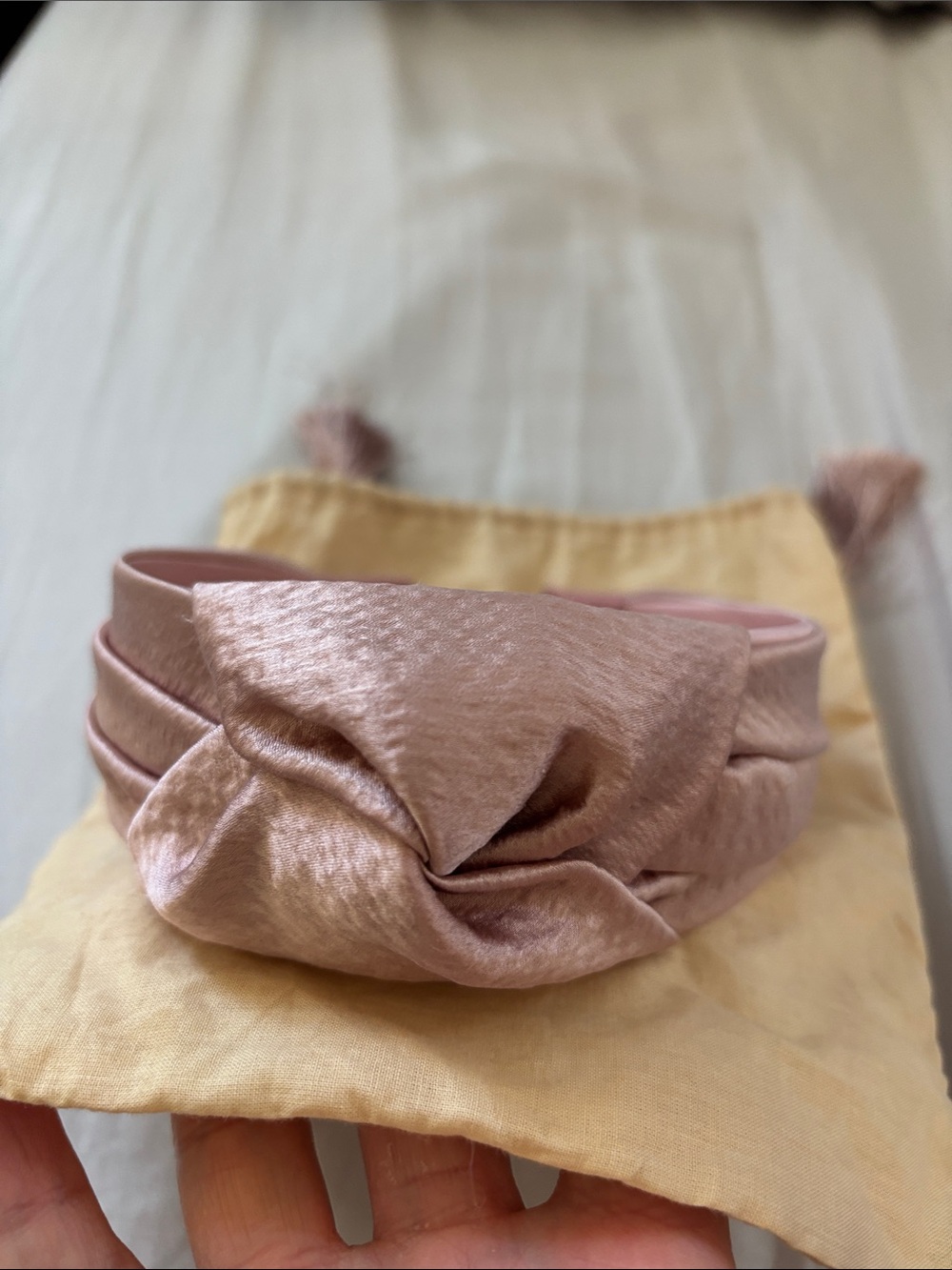 Jennifer Behr Blush Pink Satin Knotted Headband